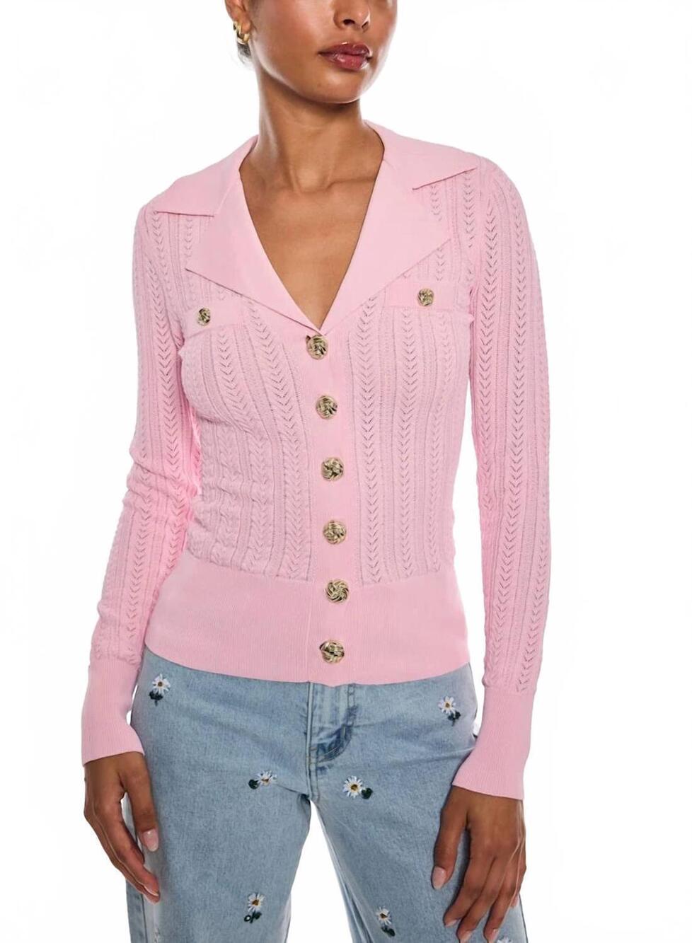 NEW GENERATION LOVE charlotte pointelle rib cardigan in rose